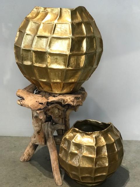 Gold Metal Waffle Vases