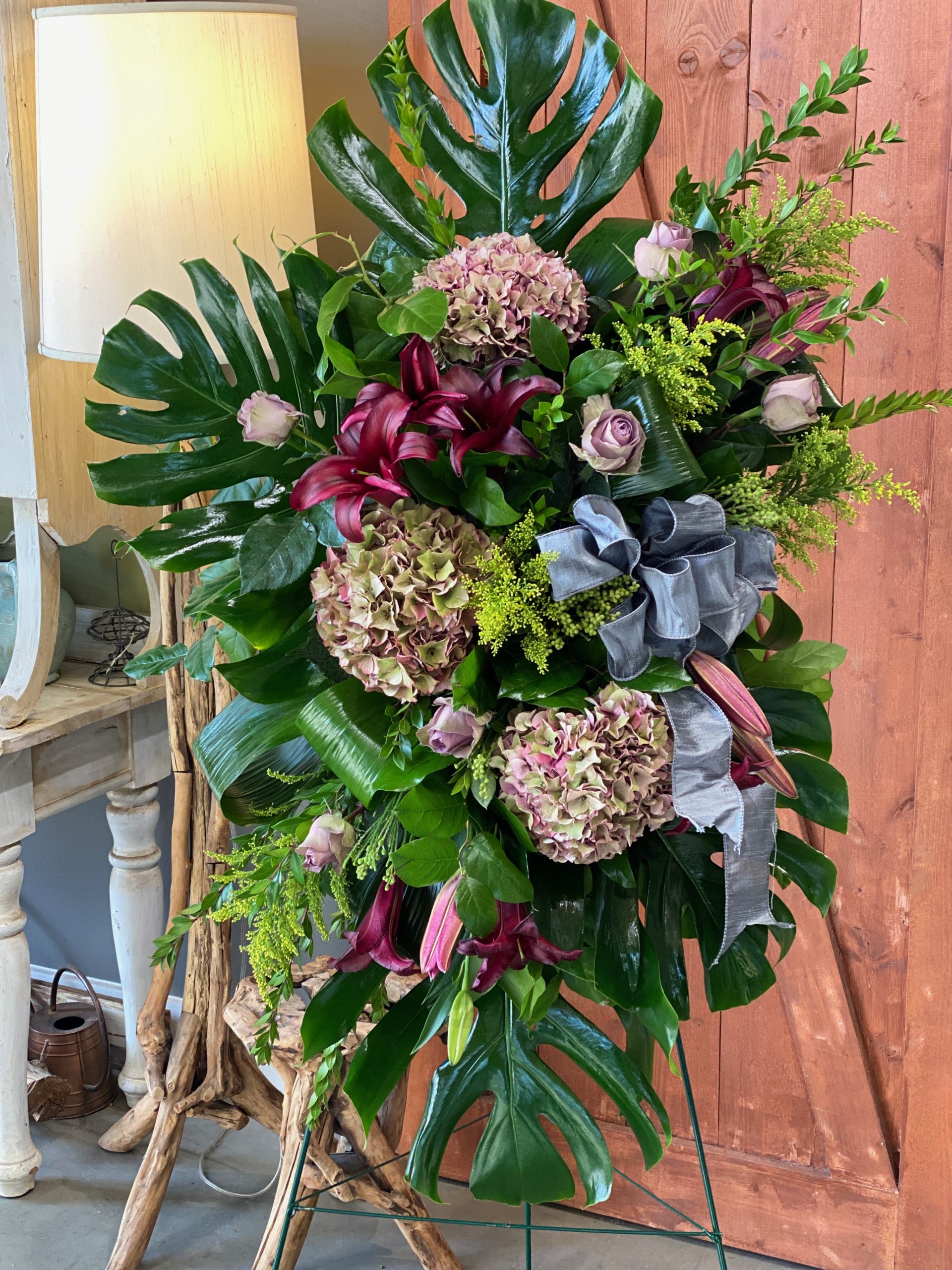 Sympathy Standing Spray Touches of Burgundy
